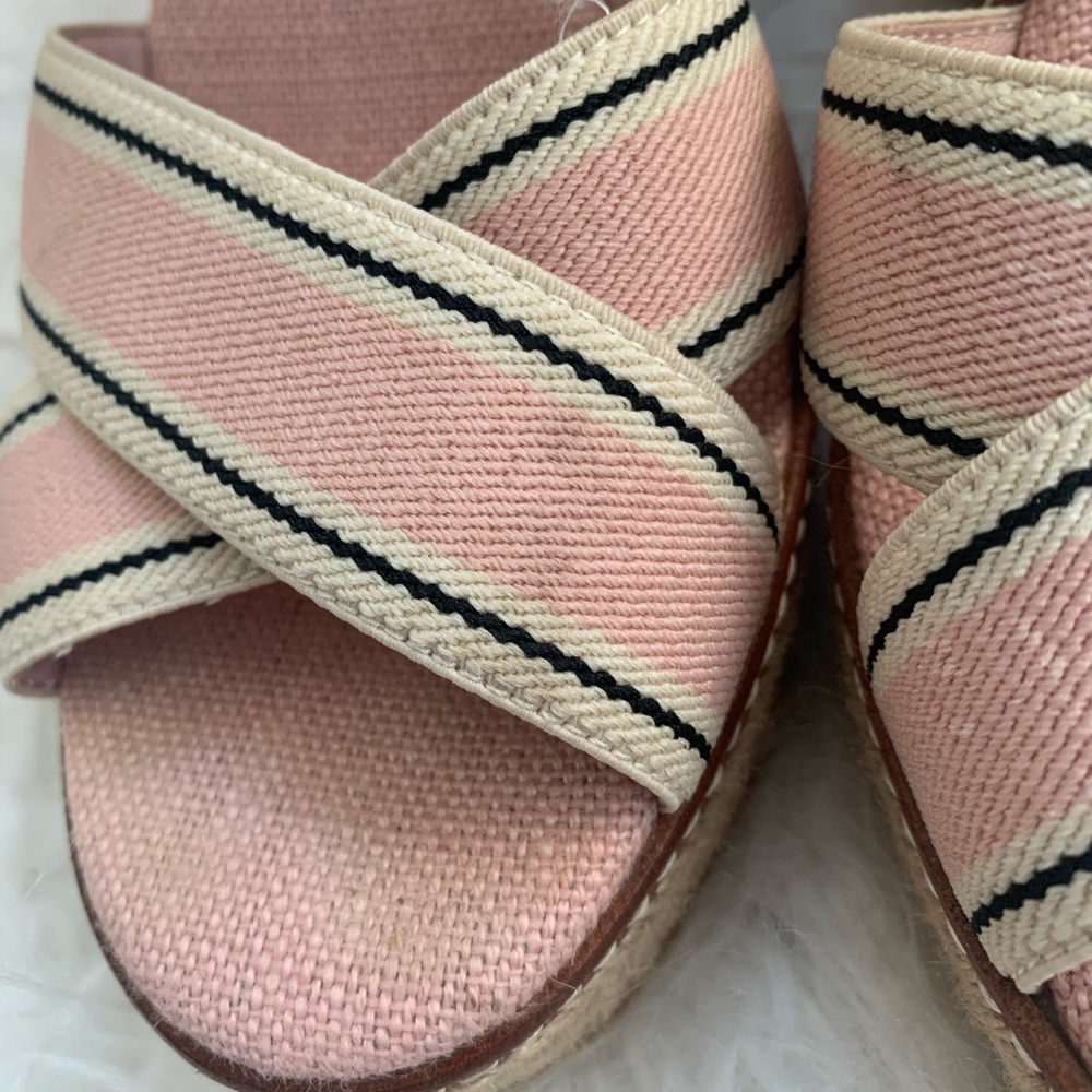 Tory Burch Frieda Pink/Tan Espadrille Wedge Sandal - Picture 5 of 9